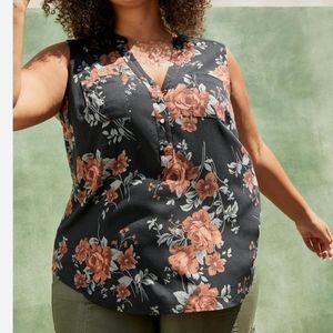 Plus size 2x Torrid slub tank floral rayon top shirt women's black 🌼